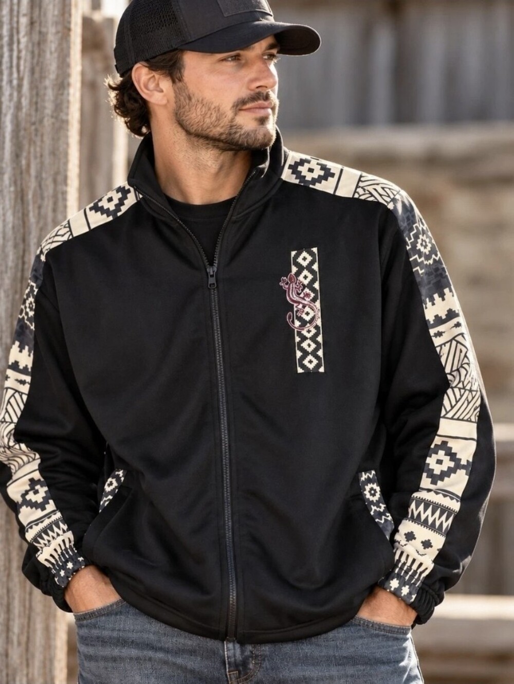 NWT Angderson Mens XL Southwest Aztec Track Jacket Western Streetwear Black